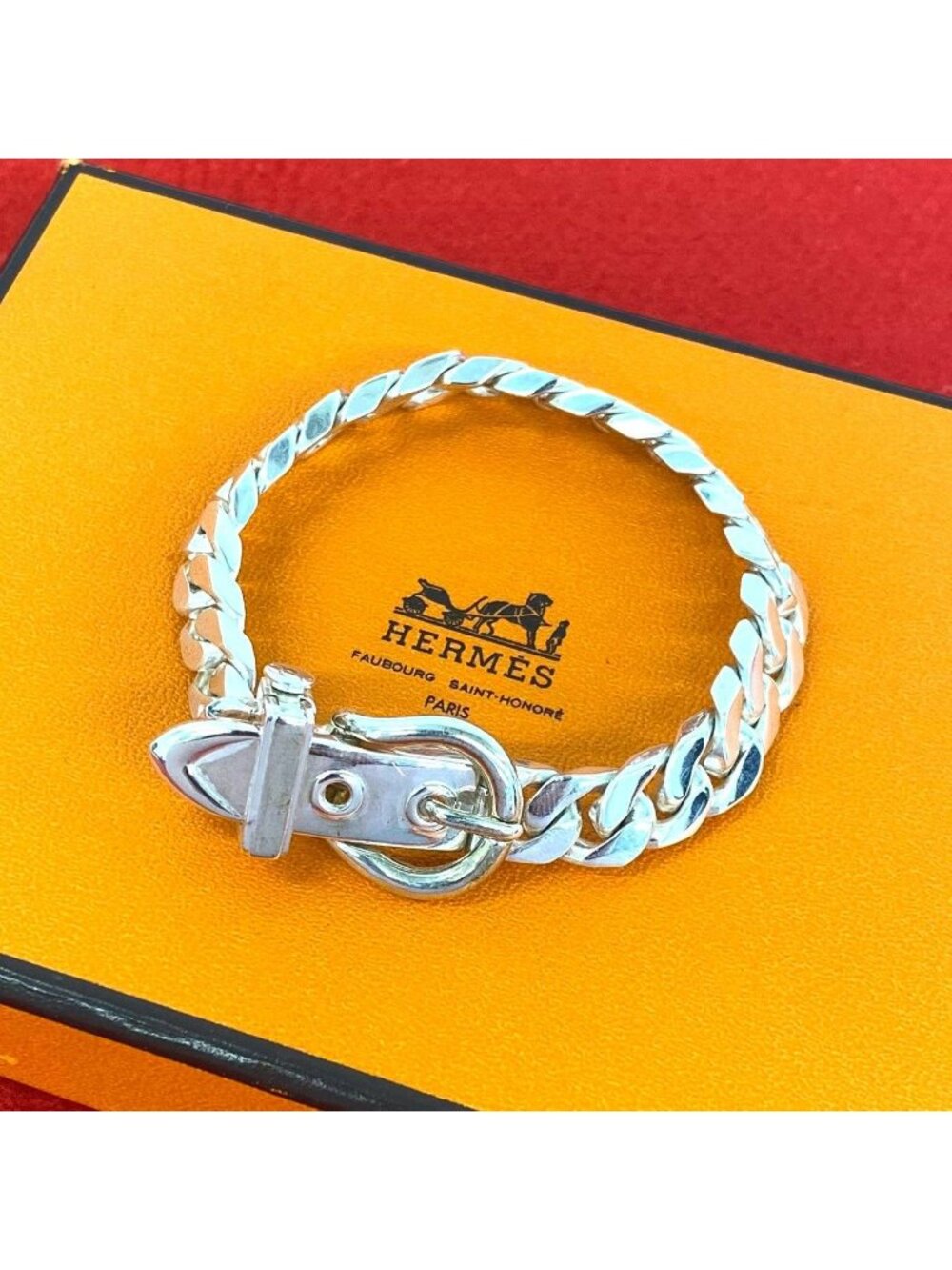 Hermes Vintage Boucles Sellier PM Bracelet Silver